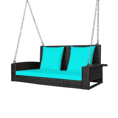 StarWood Rack Home & Garden 2-Person Patio Rattan Porch Swing with Cushions-Turquoise